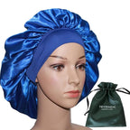VEYRNEIC Hair Satin Bonnet for Sleeping Shower Caps Silk Chemo Caps with Wide Elastic Band Night Sleep Cap Bonnets for Black Women Braids with Satin Storage Bag (Royal Blue)