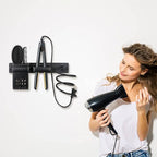 YUET Hair Dryer Holder Hairdryer Station Wall Mounted Spiral Shelf Bracket Stand Hanger Straightener Organizer Blow Storage with Holes Rack For Bathroom Aluminum Professional (Black With Cup)