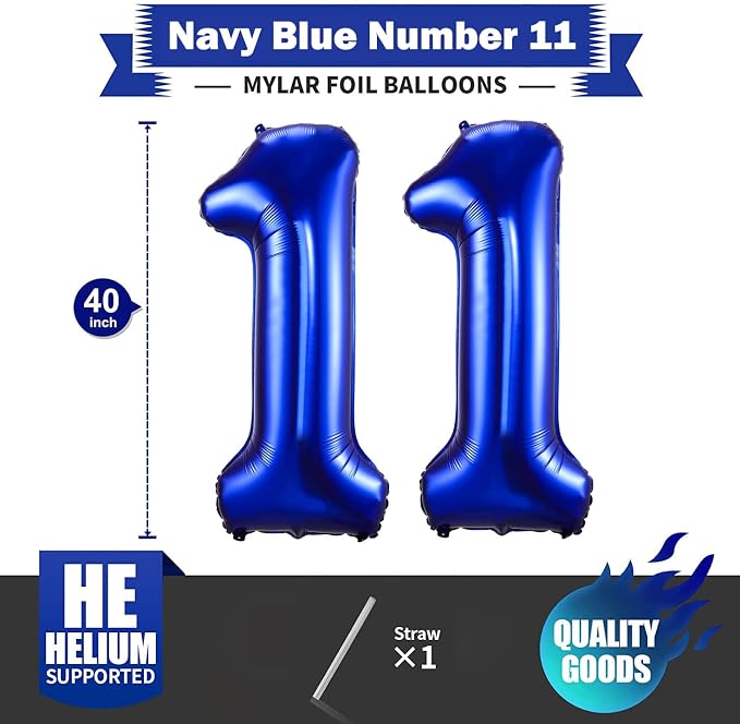 Navy Blue 11 Balloon Numbers, 40 Inch Dark Blue 11 Birthday Balloons Large Foil - Image 2