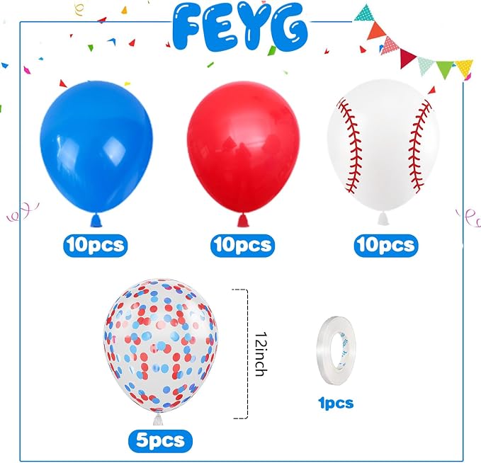 Red Blue and White Baseball Balloons, 12 Inch Printed Baseball Balloon - Image 2