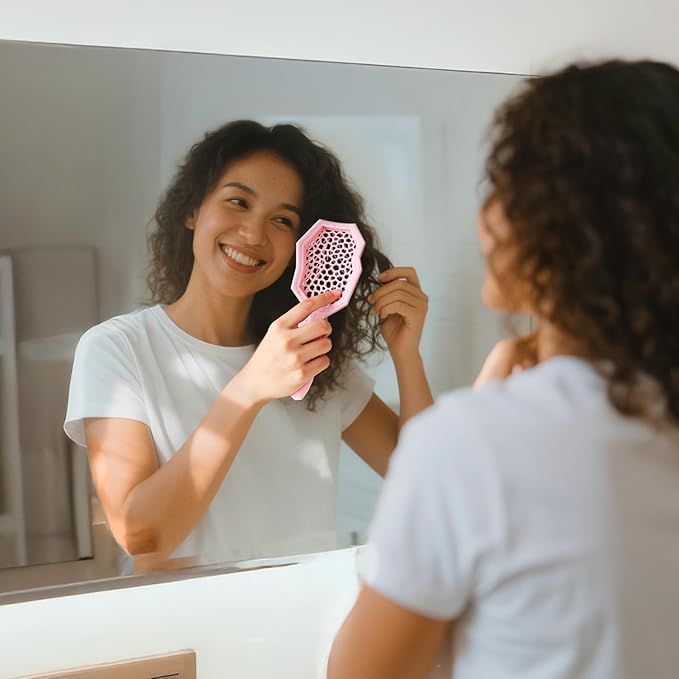 AIMIKE Glacier Detangling Brush, Pain-Free Detangler Brush for Curly Hair Wet & Dry Use, Glide Through Tangles with Ease, Vented Hairbrush for Women's 2c to 4c Curls, Pink