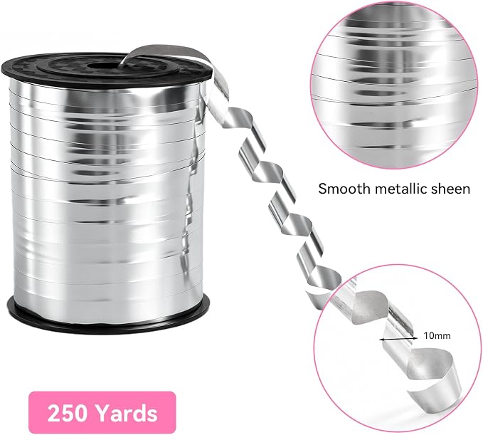 TONIFUL 250 Yards Shiny Silver Curling Ribbon 10mm Wide Balloon String | Silver - Image 2