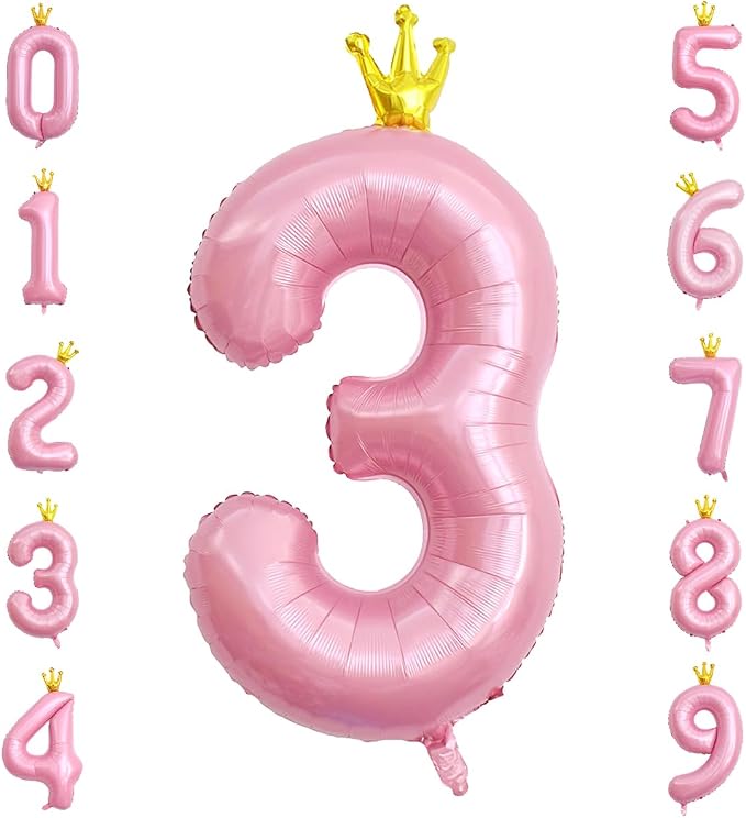 40 Inch Crown Pink Number 3 Balloon, Big Conjoined Light Pink Foil Mylar Helium by Unknown