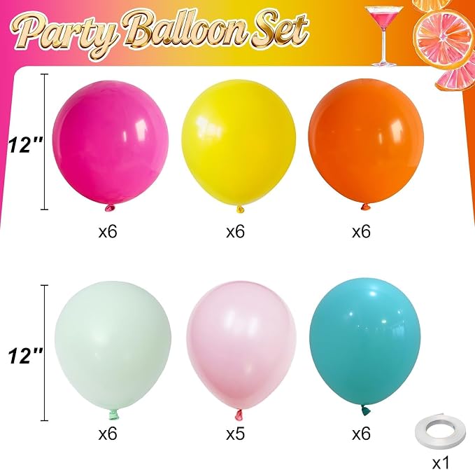 Colorful Balloons, 12 Inch Hot Pink Orange Yellow Teal Green Multicolor Bright - Image 2
