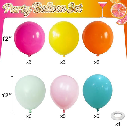 Colorful Balloons, 12 Inch Hot Pink Orange Yellow Teal Green Multicolor Bright - Image 2