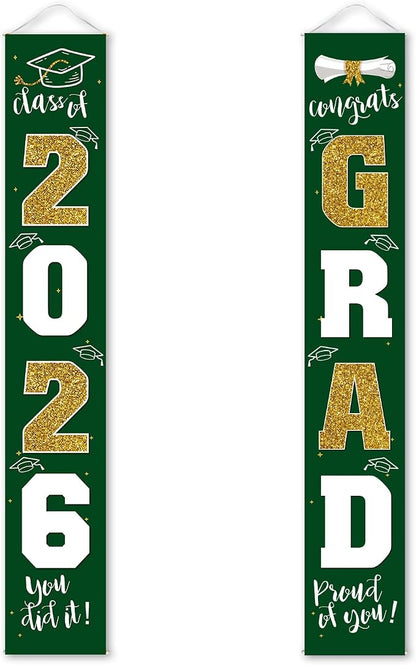 Graduation Decorations 2026 Banner Porch Sign Green Gold by ATFUNSHOP
