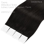 Lacerhair Tape in Hair Extensions Human Hair - 20 Inch Natural Black 100% Real Virgin Tape in Human Hair Extensions Double Sided 50g 20pcs/set