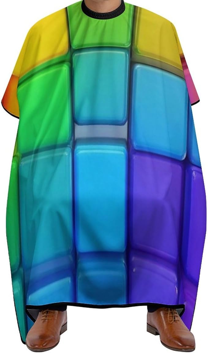Soft Professional Hair Cutting Cape with Adjustable Closure Barber Cape Rainbow Colorful Blocks