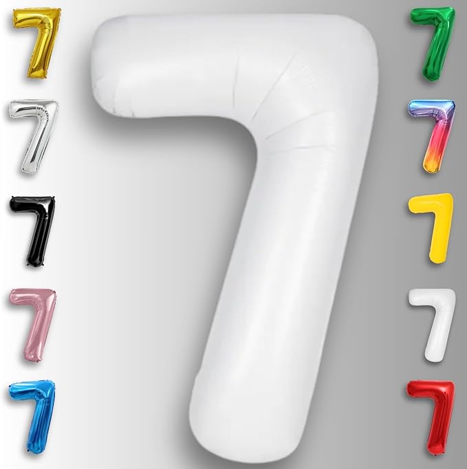 White Number Balloon 7 Mylar Foil Balloons 32 inch - Image 3