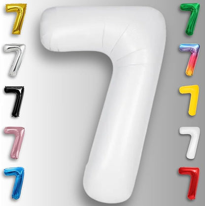 White Number Balloon 7 Mylar Foil Balloons 32 inch - Image 3