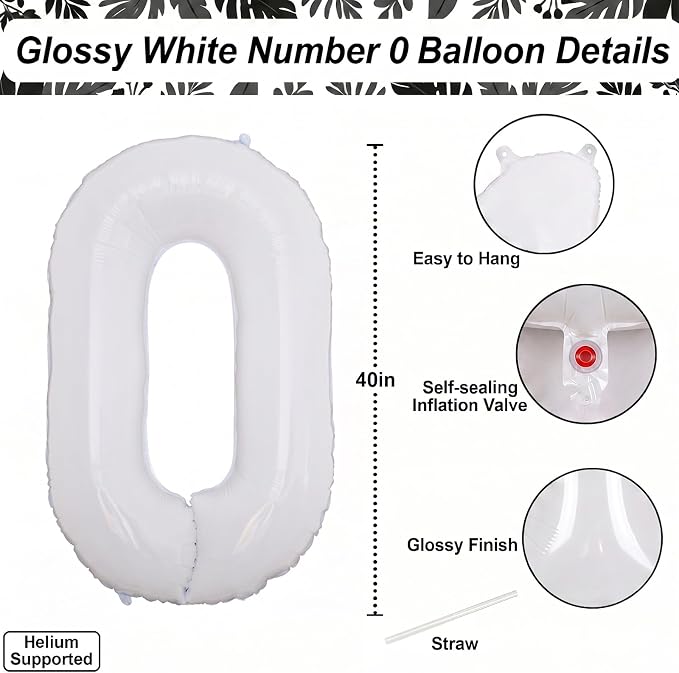 White Number 0 Balloon 40 Inch, Giant Matte White 0 Foil Balloon - Image 4
