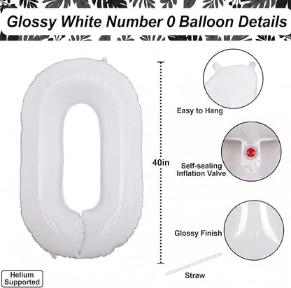 White Number 0 Balloon 40 Inch, Giant Matte White 0 Foil Balloon - Image 4