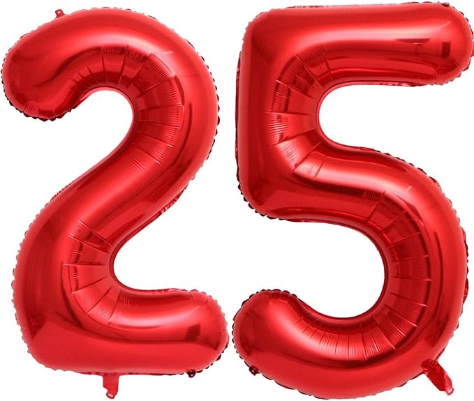 40 Inch Red 25 Number Balloons Giant Jumbo Huge 25 or 52 Foil Mylar Helium by LHOAVWE
