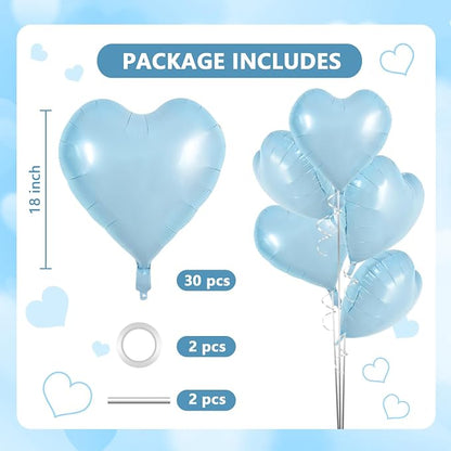 TONIFUL 30 Pcs Baby Blue Heart Balloons 18 Inch Heart Shape Foil Balloon | - Image 2