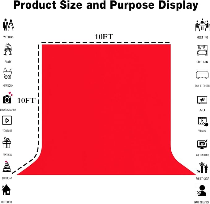 Red Photography Backdrop for Photoshoot, Fabric 10x10ft | Polyester Studio - Image 3