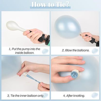 Dusty Blue White Balloons, Double Stuffed Pearl Light Baby Metallic Slate Blue - Image 6