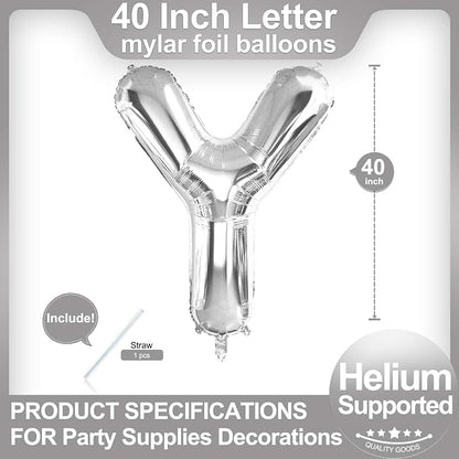 40 Inch Silver Letter Y Balloons, DIY Phrase Foil Alphabet Letter Y Balloons - Image 2
