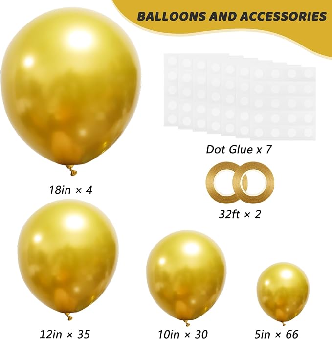 RUBFAC 135pcs Gold Balloons Different Sizes 18 12 10 5 Inch - Image 2