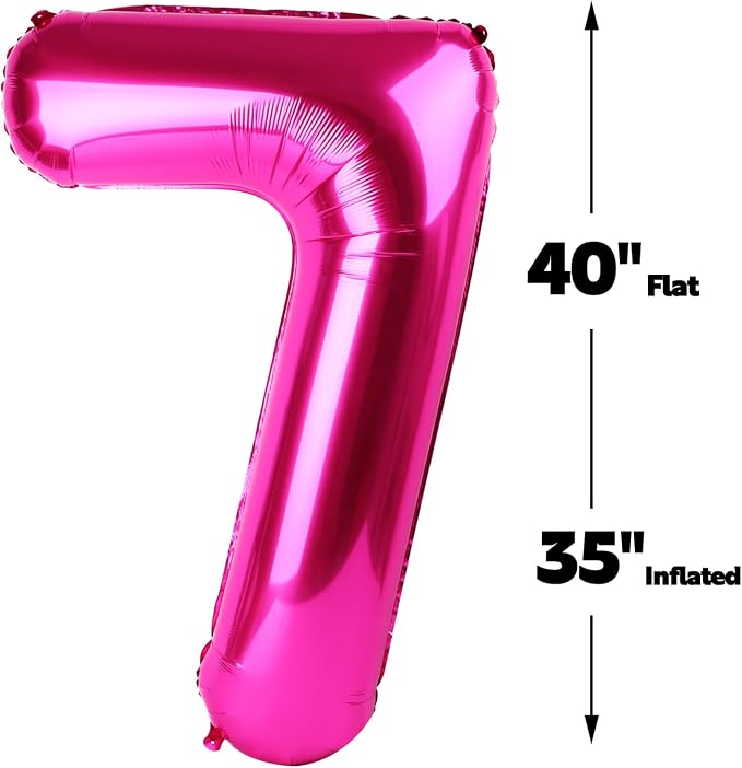 Hot Pink Number 7 Balloon 40 inch, Balloon numbers party supplies, deco photo - Image 2