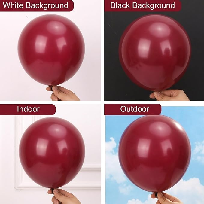 RUBFAC Burgundy Balloons Different Sizes Ruby Red Balloon Arch 129pcs | Latex - Image 4