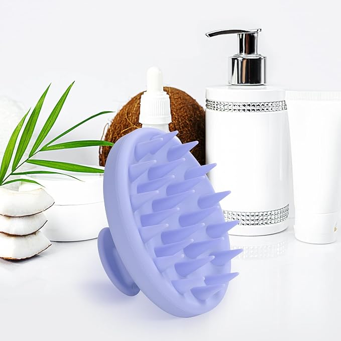 Silicone Scalp Massager, Scalp Scrubber for Hair Growth with Soft Bristles, Scalp Exfoliator Brush Dandruff Removal Shampoo Brush for Wet Dry Scalp Care (Light Purple)