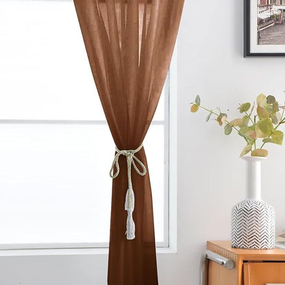 SpaceDresser Brown Sheer Curtains 4 Panels Rod Pocket Semi-Sheer Curtain 108 - Image 6