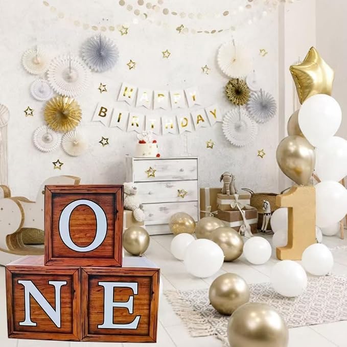 One Boxes for 1st Birthday Wood Grain, One Balloon Box, Baby Girl 1 Year Old - Image 2
