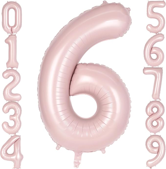 Light Pink Number 6 Balloon, 40 Inch Giant Mylar Number Balloons, Large Foil by AIQINHU