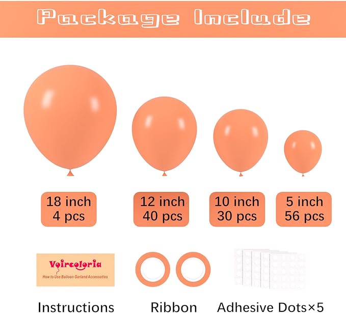 Voircoloria 130pcs Peach Balloons Garland Arch Kit, 18 12 10 5 Inch | - Image 2