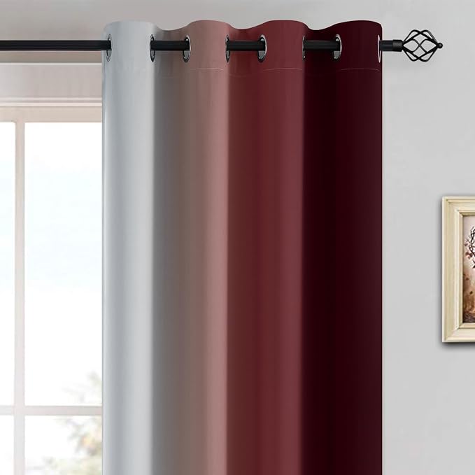 Yakamok Ombre Curtains Red and Greyish White - Image 3