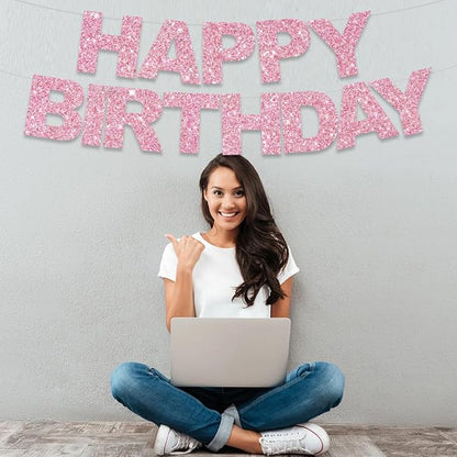 BEISHIDA Pre-Strung Glitter Pink Happy Birthday Banner Party Sign Decor | NO DIY - Image 4