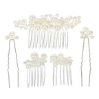 Pearl Hair Combs and Hair Pins for Bridal Women, Decorative Hair Accessories for Wedding Prom, Set of 5 (Silver)