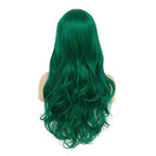 Baruisi Long Curly Wavy Green Wigs for Women Side Part Natural Looking Cosplay Synthetic Fiber Wig Heat Resistant Replacement Wig