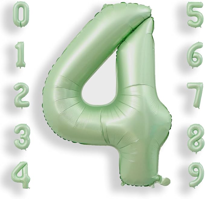 AULE 40 Inch Sage Green 4 Balloon Numbers Foil 0-9 Birthday Big Numbers | by AULE