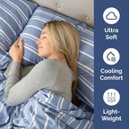 King Pillow Cases Set of 4 - Ultra Soft Hotel Quality Pillowcase Covers - Comfy, Cozy & Wrinkle Free - Shrinkage and Fade Resistant - Machine Washable Pillow Protectors - 4 Piece Set - Blue Stripes 3