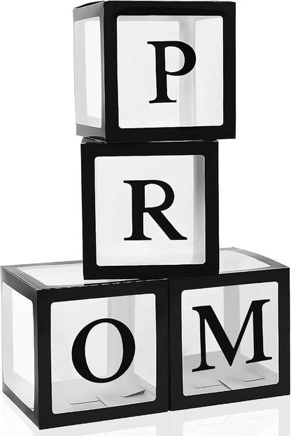 4 Pcs Prom Boxes with Letters 11.8 x 11.8 x 11.8 Inch Clear Prom Balloon Boxes by Trandraft