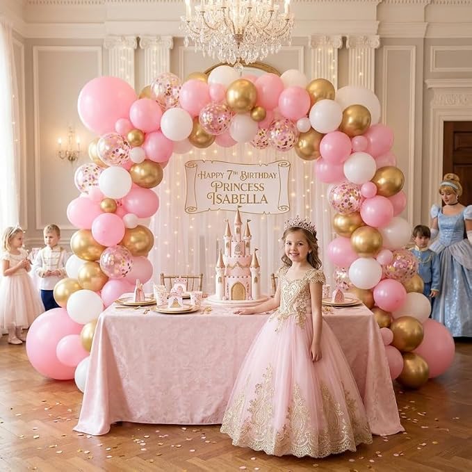 Pink and Gold Balloons, 12 Inch Light Baby Pink White and Gold Confetti Balloons - Image 3