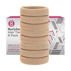 Burlybands Large Hair Ties for Thick, Heavy or Curly Hair - Non-Slip, Non-Damage, Seamless Women's Ponytail Scrunchies - Lt Brown, 8 Pcs