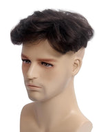 H&Bwig toupee for men,Men Short Toppers Hairpiece with toupee tape,Clips in Hair Extensions for Covering White Loss Hair, Glueless (Dark Brown)