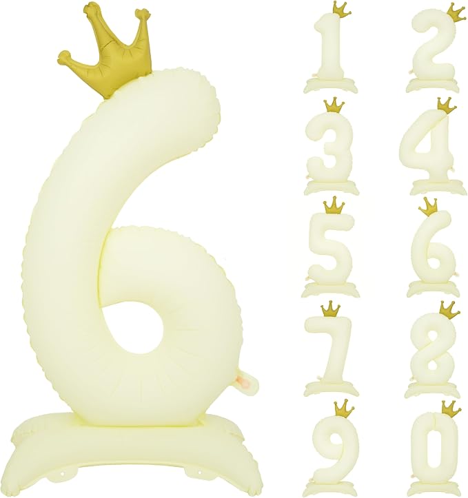 Standing White Crown Number 6 Balloon 40In Retro White Crown 6 Balloon | by YOIOZAIZAI