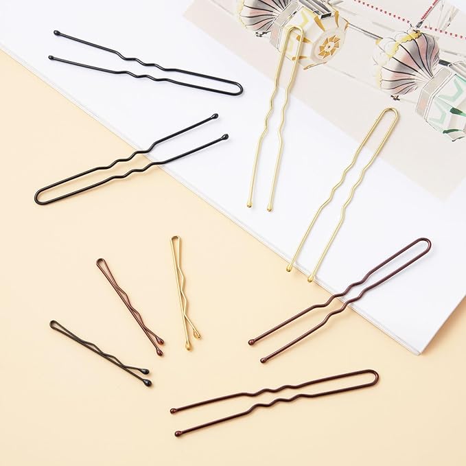 300 Pcs 1.38 Inch Wave-Shaped and U-Shaped Bobby Pins Mix Metal Hair Pins Hair Accessories for Women Stylists Hair Sticks Girl
