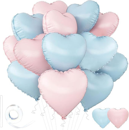 Blue Pink Heart Balloons, 18inch Light Blue Heart Shaped Foil Balloons & Baby by Wuhetyo