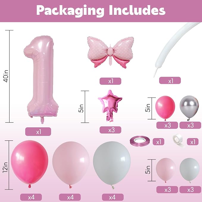 40 Inch Pink Number 1 Balloon for 1st Birthday Decorations Pastel Baby Pink - Image 2