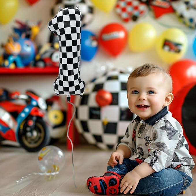 42 Inch Checkered Number Balloon 9, Large Foil Race Car Flag Birthday Party - Image 3