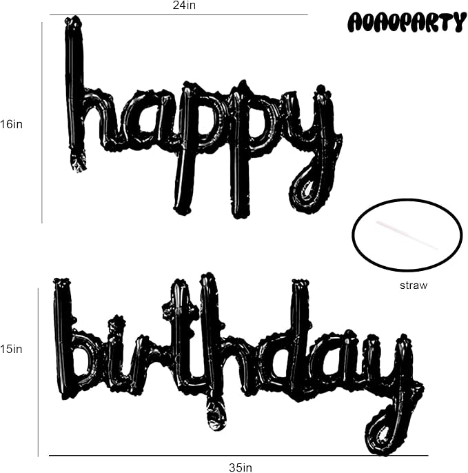 Black Happy Birthday Balloons Banner 16 Inch Mylar Foil | Happy Birthday - Image 2
