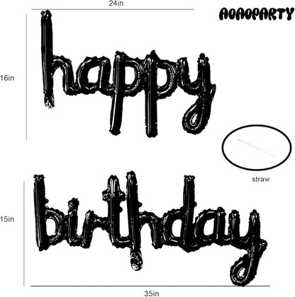 Black Happy Birthday Balloons Banner 16 Inch Mylar Foil | Happy Birthday - Image 2