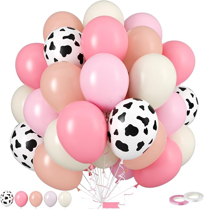Pink Cow Print Balloons, Cow Balloons 50pcs 12 Inch Pastel Pink Macaron Pink by Sowide