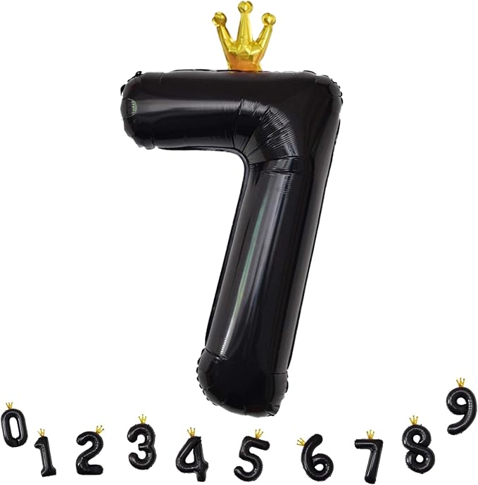 Black Crown Number 7 Balloon, 40 Inch Number 0-9 Set - Image 9