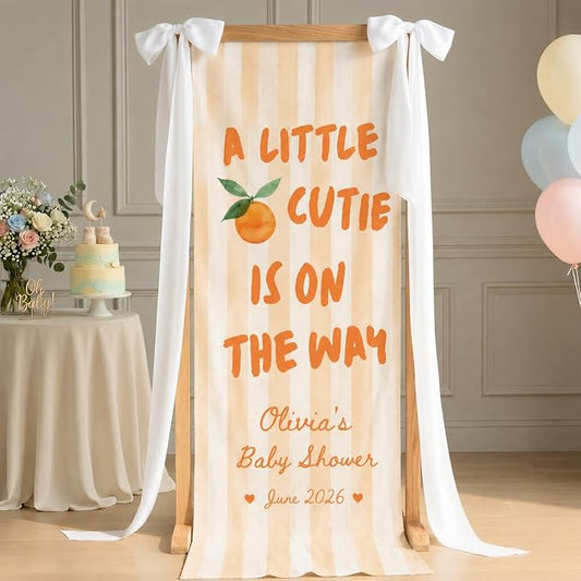 Personalized A Little Cutie Baby Shower Fabric Sign Hello Baby Backdrop | by Unknown