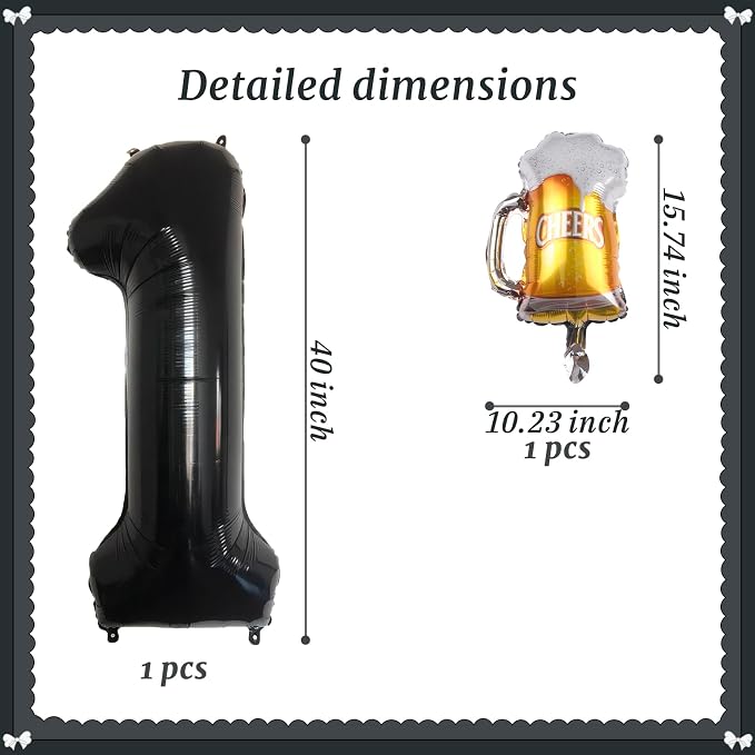 40 Inch Black Giant Number Balloon And Mini Beer Balloon Foil Polyester Film - Image 2